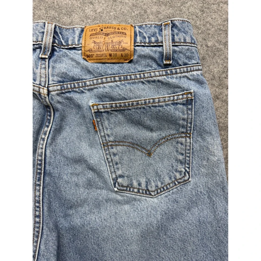 Vintage Levis 505 Orange Tab Jeans Mens 38x30 Light Wash Straight Leg 40505-0214